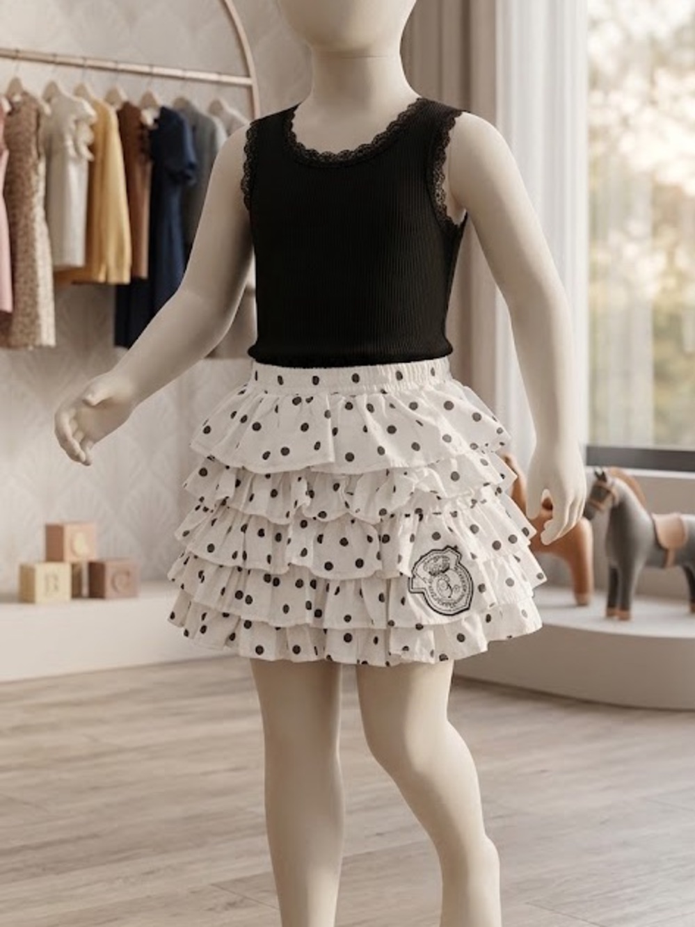 Boutique Pom Pom black & white layer polka-dot skirt Size 5